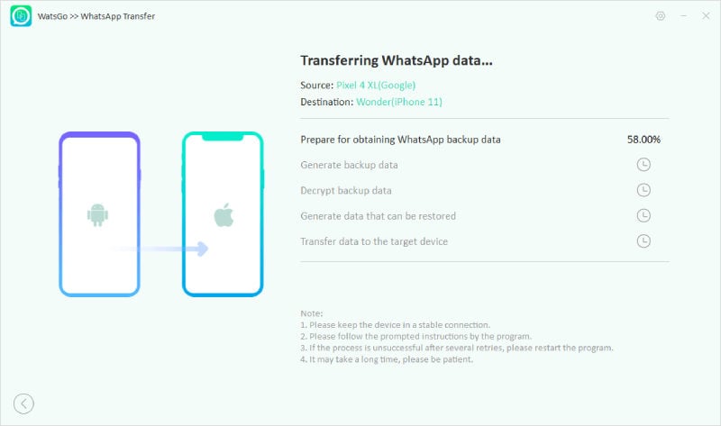 WhatsAppバックアップを生成します